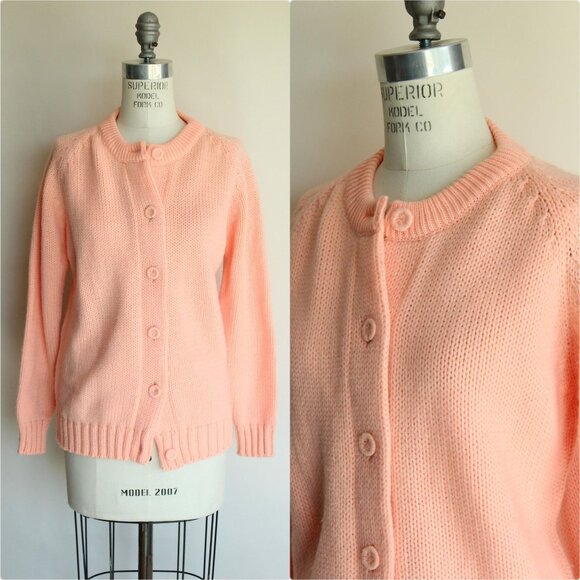 Vintage 1960s Sweater, Full Fashioned Orange Knit Cardigan - Picture 1 of 10